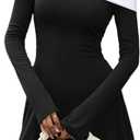 BARASA Off-Shoulder Dress for Women Long Bell Sleeve Cold Shoulder Cocktail Party Evening Wear Bodycon Pencil Dresses (X-Large, Black)