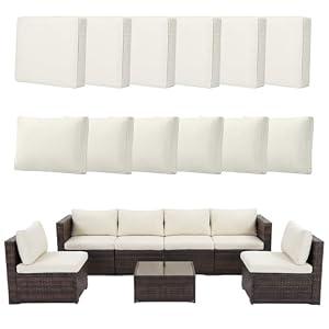 12pcs Outdoor Patio Cushion Covers Replacement, 24" Zippered Outdoor Cushion Covers Waterproof, UV Resistant & Washable Patio Furniture Cushion Covers Waterproof for Patio Sectional, Covers Only Beige
