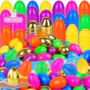 500 Pack Colorful Fillable Easter Eggs with 6 Surprise Golden Eggs, 2.4 Inch Plastic Easter Egg Empty for Easter Hunt Party Favors Easter Basket Stuffers Fillers Classroom Prizes for Kids Boys Girls