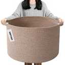 90L Extra Large Blanket Basket,Woven Rope Laundry Basket Hamper with Handles, Decorative Nursery Basket Storage Bin for Toys, Clothes Organizer, Living Room, Bedroom, Bathroom, Brown