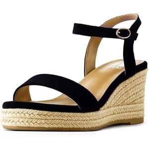 DREAMCIA Espadrilles Wedge Platform Sandals for Women Strappy Ankle Strap Buckle Open Toe Sandals Dressy Shoes Summer.8,5