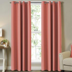 Thermal Insulated Sliding Window Curtains, Blackout Curtains for Living Room Energy Efficient Window Curtains/Drapes Solid 2 Panels Each Panel 52 in x 108 in (W x L) Grommet, Solid Coral