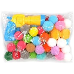 Cat Plush Ball Shooting Gun Relieving Depression Silent Ball Cat Toy Mini Shooting Gun Games Plush Ball Toys Supplies(50 Balls 1 Gun)