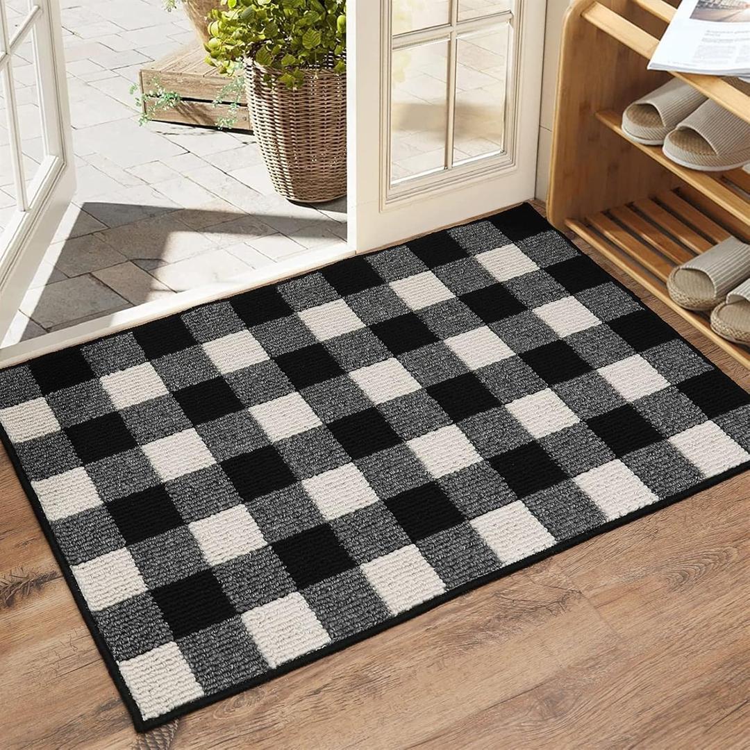 Insun Low Profile Non Slip Door Mat, Absorbent Resist Dirt Indoor Outdoor Doormat, Machine Washable, Heavy Duty Entrance Rug, Black, 24" x 35"