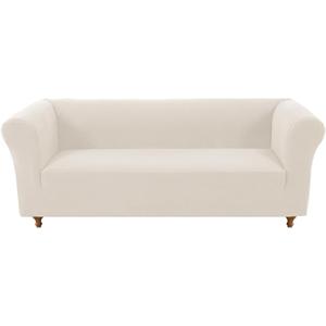 Stretch Chesterfield Sofa Cover Luxury Jacquard Slipcover for 3-Cushion Couches | Non-Slip Pet-Friendly Furniture Protector (Ivory, Sofa)