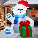 Joiedomi 4 ft Christmas Inflatable Polar Bear with Gift Decoration, Blow Up Polar Bear with Build-in LEDs for Xmas Yard Decoration Holiday Indoor Outdoor Garden Lawn Party Favor Holiday Supplies Décor