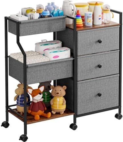 Modanais Baby Diaper Caddy Organizer and Storage - 3 Tier Rolling Cart with Dividers and Drawers, Easy To Assemble, Mobile Utility Cart with Wheels for Nursery, Bedroom, Changing Table & Crib