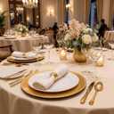 Jinei Charger Plates, 100Pcs Gold Plastic Reusable Dinner Charger Plates, 13'' Round Vintage Table Decoration, for Wedding, Party & Holiday, Approx. 13 Inches in Diameter