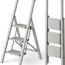 HillhutApex Aluminum 3 Step Ladder, Step Stool Foldable Ladder(Pale Grey)