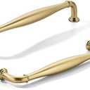 khtumeware 9 Pack 5inch(128mm) Hole Center Brushed Brass Cabinet Pulls Solid Heavy-Duty Satin Brass Tradition Handles Hardware for Bathroom Dressers Pull cabinets