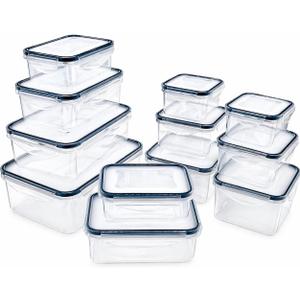 12-Piece Food Storage Containers with Lids, BPA-Free Leakproof Meal Prep Set, Rectangular & Square Plastic Containers with Airtight Silicone Seals, Stackable
