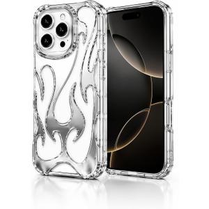 Fashion Flame Bumper Case for iPhone 16 Pro, [3D Luxury Electroplate Glittery] [Hollow Heat Dissipation Design] Slim Fit Shockproof Protective Soft Cover -Silver