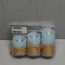 Flameless Pillar Candles with Remote, Moving Flame with Blue Hue, Coastal Decorative Battery Operated Candle Set for Farmhouse Beach Fall Decor, Party Wedding Xmas Bathroom Decor