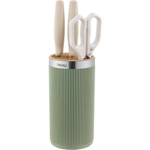 Knife Block without Knives, OLULU Universal Round Knife Block Holder, Spacing Saving Knife Storage Organizer Stand Rack for Countertop (Stylish Green+Yellow Color)