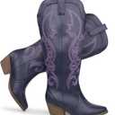 Hawkwell Women's Cowboy Cowgirl Boots Slip On Pointed Toe and Block Heel Shoes with Classic Embroidered Pull On Tall Boot for Ladies Dress Western Knee High Boots, US 10