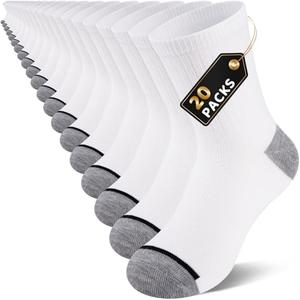 LITERRA 20 Pairs Boys Crew Socks, Athletic School Socks for Kids M Thin & Breathable Bulk Pack