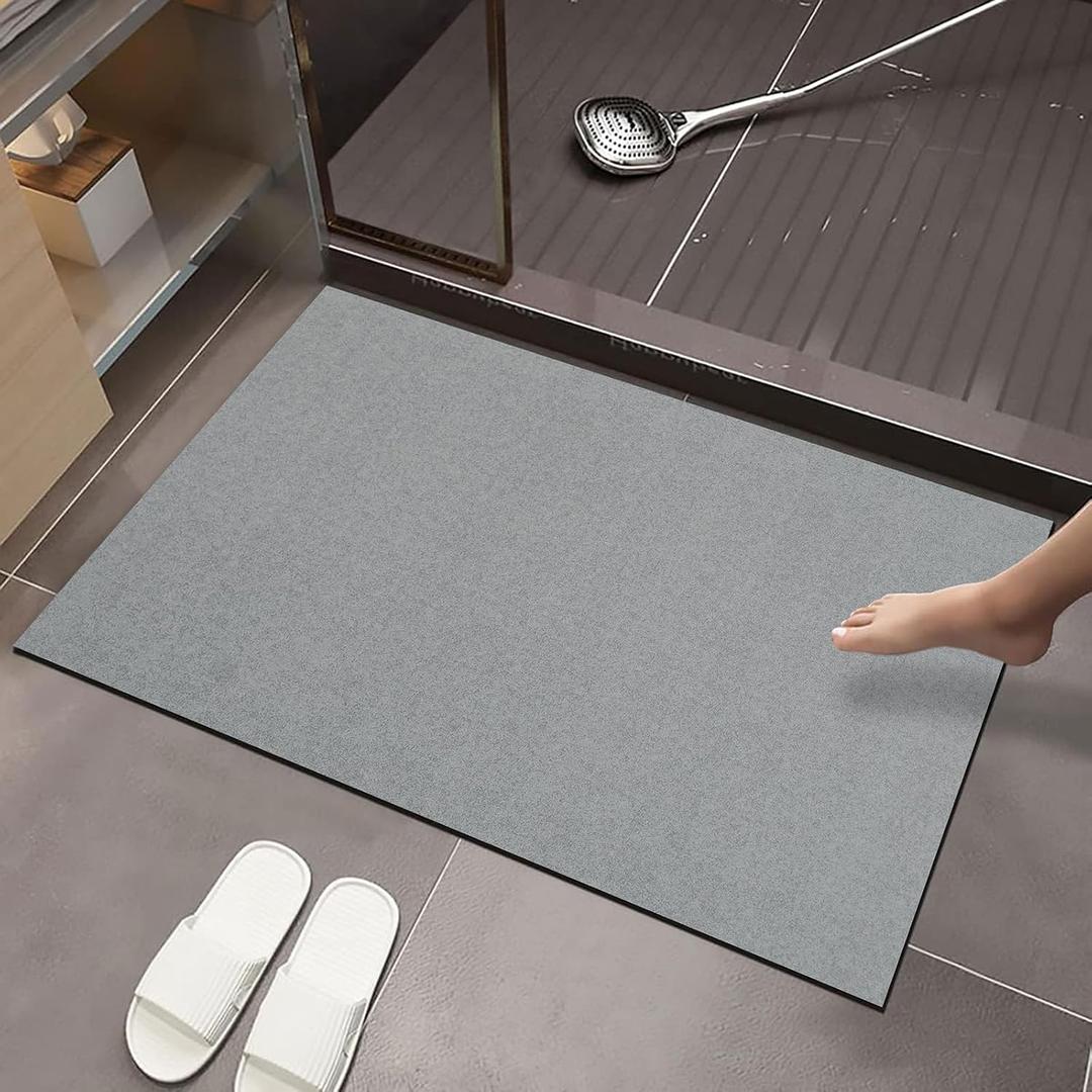 LRKOAYJGO Bath Mats for Bathroom Non Slip, Diatomaceous Earth Bath Mat, Thin Bathroom Rugs Fit Under Door, Quick Dry Water Absorbent Bathroom Mat in Front of Bathtub(20x32, Grey)
