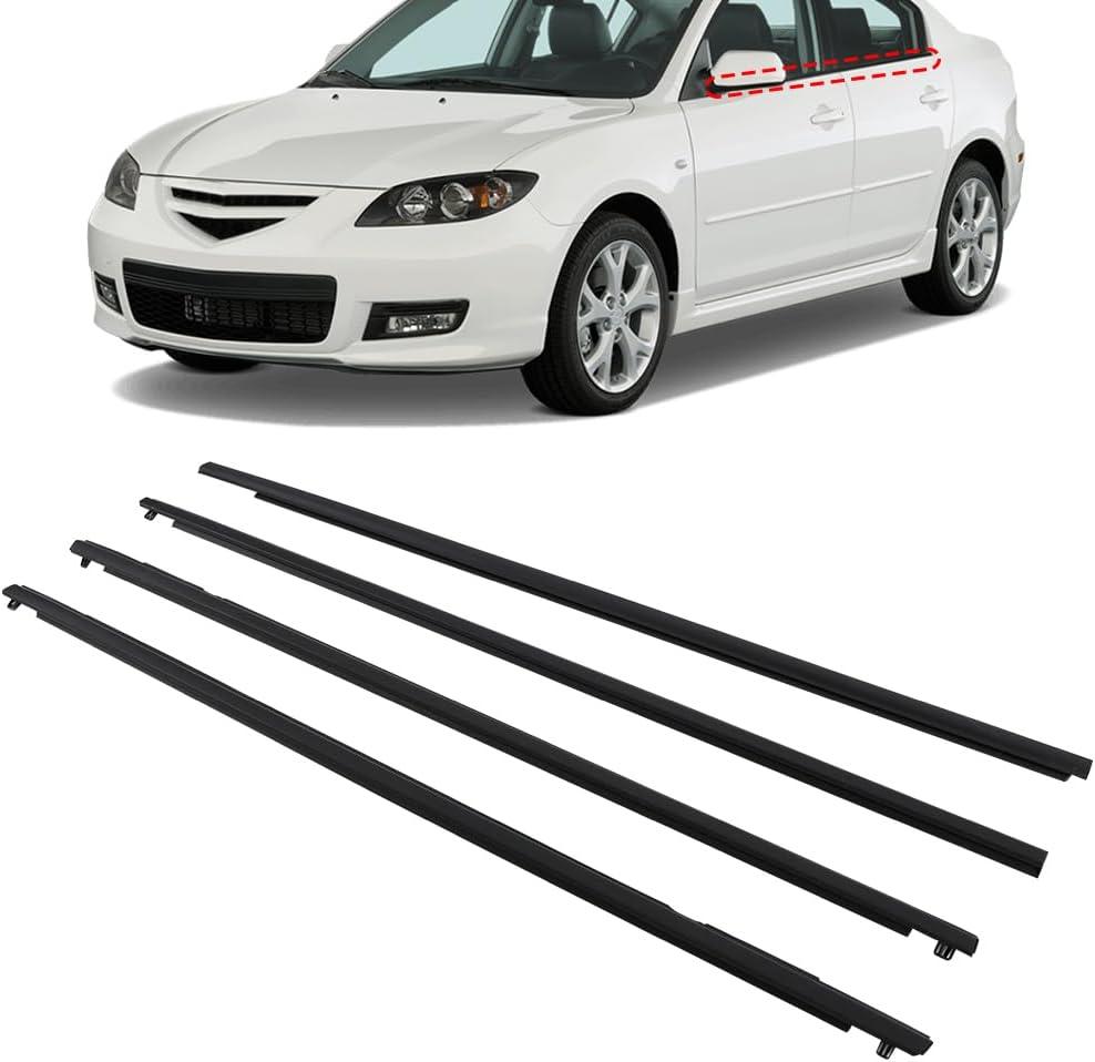 Window Molding Trim Seal Belt 4pcs Black Compatible with Mazda 3 BK Series Sedan Hatchback 2004-2009