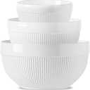 Large Ceramic Mixing Bowls, White Kitchen Bowls (1QT/2.3QT/4.6QT), Set of 3 Nesting Bowls for Baking, Cooking, Serving, Prepping, Dough Bread Making Bowl, Microwave and Dishwasher Safe
