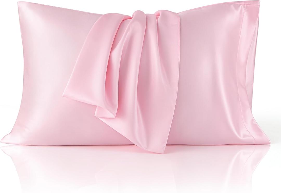Bedsure King Size Satin Pillowcase Set of 2 - Pink Silky Pillow Cases for Hair and Skin with Envelope Closure, Similar to Silk Pillow Cases, Valentine Gifts for Women Girls, 20x36 Inches, 2pcs