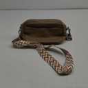 STLY & LEATHER Fashion Crossbody Bag, Beige with Chevron Strap, Small Square Purse