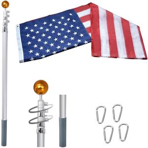 20FT Telescoping Flag Pole Kit, Tangle Free Flagpole Kit American Flag Pole Aluminum Flag Pole with 3x5 Embroidered Stars USA Flag, Gold Ball Top for Outdoor Commercial or Residential