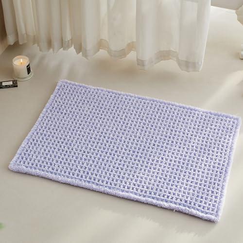 TYUU Waffle Bath Mat, Boho Bathroom Rugs Non Slip Washable Super Absorbent Quick Dry Cute Bath Mat Farmhouse Bathroom Decor, 30''x20'' Lavender Cream