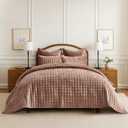 RECYCO Luxury Velvet Quilt King Size Bedding Set, Ultra Soft Velvet Comforter Set, Lightweight Quilted Channel Box Stitch Oversized Bedspread Coverlet for All Season, with 2 Shams, Terracotta Clay, King/Cal King