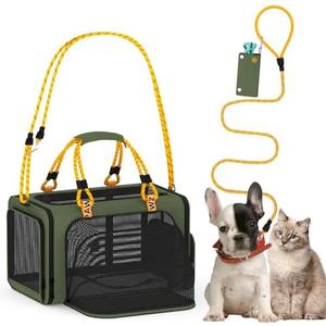 PAWZIDEA Expandable Pet Carrier w/ID Card, 18″×11″×11″ Small Dog Carrier TSA Airline Approved, Top Load Cat Carrier for 2 Cats Under Seat, Soft-Sided Collapsible Puppy & Animal Travel Bag, up 15 lbs