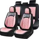 Coverado Leather Seat Covers, Car Seat Covers Full Set, Waterproof Faux Leather Pink & Black Seat Covers, Car Seat Protectors 5 Seats, Automotive Seat Covers Universal Fit for Most Cars SUV Trucks