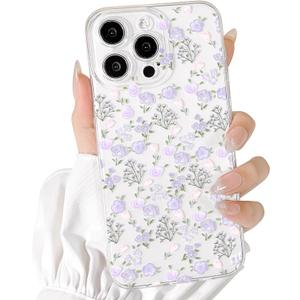 Lovmooful Compatible for iPhone 14 Pro Case Cute Clear Oil Flower Floral Design for Girls Women Soft TPU Shockproof Protective Girly for iPhone 14 Pro-Purple Rose