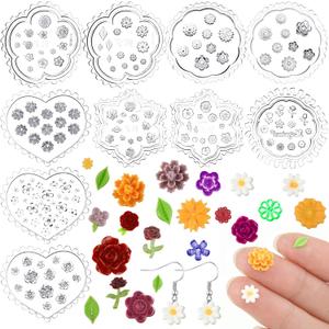 10 Pcs Small Flower Polymer Clay Molds Mini Flower and Leaf Mini Floral and Leaf Craft DIY Tool, Small Rose Daisy Silicone Polymer Clay Molds for Jewelry Earring Making Decoration(Floral Style)