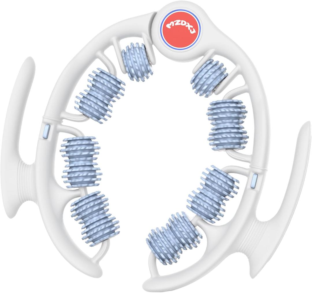 Cellulite Massage Tool Muscle Roller - Deep Fascia Massager & Dimpled Skin Remover for Legs, Thighs & Buttocks - Anti-Cellulite Roller, Smooth Skin, Pain Reliefs (Blue) (8 Wheel -White Blue)