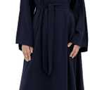 Women Long Abaya Dress with Belt Muslim Bell Sleeve Robe Islamic Maxi Prayer Jilbab (Blue, M)