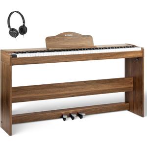 STRICH Digital Piano 88 Keys, Hammer-Action Weighted Keyboard, Full size Electric Piano Keyboard with Furniture Stand, 25Wx2 Speakers, Supports USB-MIDI/Wireless Connect, SDP-300W (Color Walnut Wood)