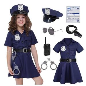 Koatobbor Girls Police Officer Costume Kids Cop Outfit for Halloween Cosplay Costume with Badge Necklace (7-8 Years),L Koatobbor Girls Police Officer Costume Kids Cop Outfit for Halloween Cosplay Costume with Badge Necklace (7-8 Years),L