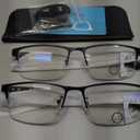 SKYOAK 2 Pack Premium Quality Progressive Multifocus Half Frame Reading Glasses for Men, No-Line Blue Light Blocking Computer Readers Multifocal Eyeglasses with TR90 Temples, Black and Gunmetal +1.5x