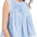 Womens 2026 Summer Peplum Top Sleeveless Ruffled Lace Trim Round Neck Y2K Babydoll Going Out Tops (Blue) L