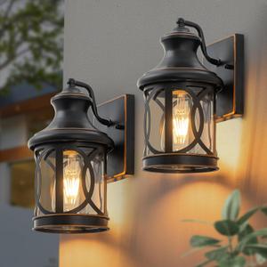 2-Pack Outdoor Wall Sconce Lights, Oil-Rubbed Bronze Exterior Lighting Fixtures with Glass Shade, Waterproof E26 Base Outdoor Lights for House Porch Garage Patio Lamps (9.75in.)