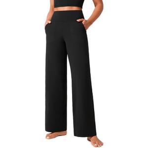 CRZ YOGA Butterlift Wide Leg Pants Pockets 29"/31"/33" - High Waisted Yoga Lounge Buttery Soft Comfy Casual Womens (Medium, Black)