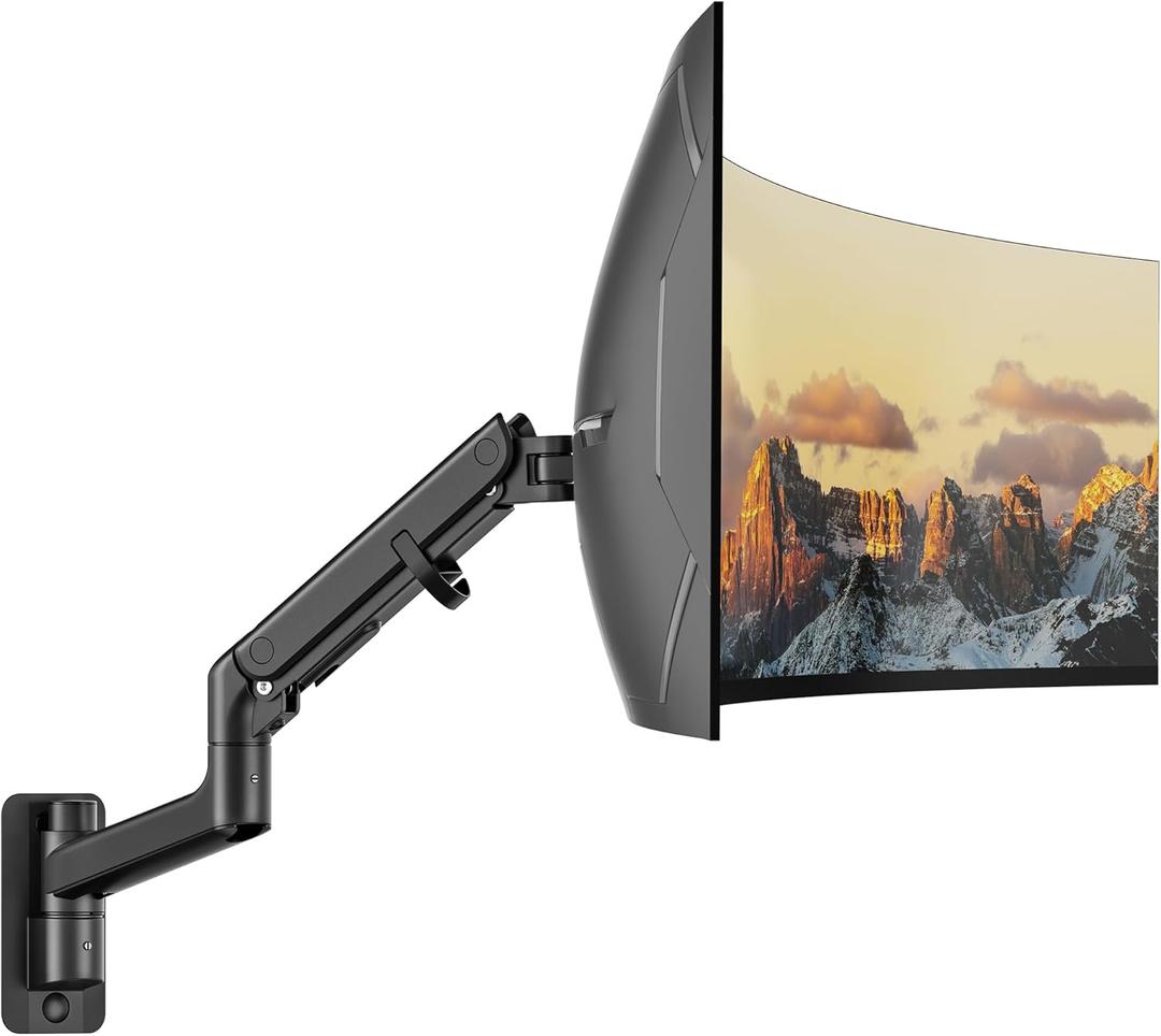 monTEK 17-49 inch Single Monitor Wall Mount for up to 44 lbs Ultrawide Screen, Premium Aluminum Heavy Duty Monitor Arm with Adjustable Gas Spring Arm, 75x75/100x100 VESA Mount, Black