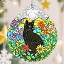 Christmas Ornament, Christmas Tree Ornaments, Keepsake Ornaments, Holiday Decor, Holiday & Xmas Gifts, Gifts for Cat Lovers & Flower Lovers - Black Cat-Theme