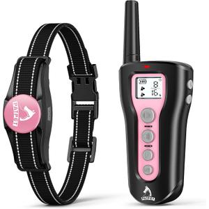 PATPET Dog Shock Collar - Rechargeable Dog Training Collar with Remote for Medium Large Dogs, 3 Training Modes (Beep/Vibration/Shock) IPX7 Waterproof 1000Ft Electric Dog Collar (Pink)