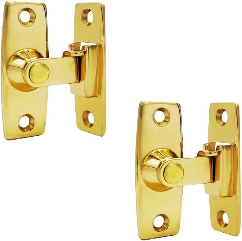 QCAA 2.5" Heavy Forged Solid Brass Door Latch, 90 Degree Right Angle Door Latch Buckle for Doors & Windows, Vibriated Brass, 2Pack, Made in Taiwan