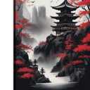 KPLUNDO Japanese Wall Art Asian Landscape Canvas Prints Red and Black Cherry Blossom Trees Picture Vintage Painting for Bathroom Living Room Bedroom Home Wall Decor(Art-1,16.00x24.00 inch)