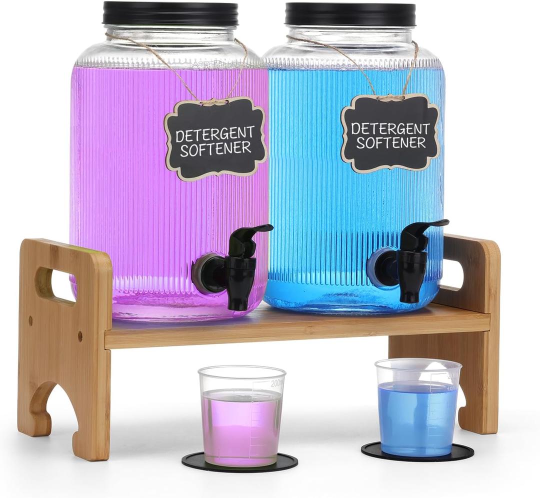 2-Pack Laundry Detergent Dispenser with Bamboo Stand1 Gallon Laundry Soap Dispenser with Measuring CupGlass Laundry Detergent Containr for Laundry Room Organization and Storage
