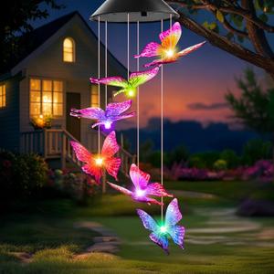 Birthday Gifts for Women, Gardening Gifts for Mom Grandma Nana Wife Sister, Winzwon Solar Lights Outdoor Wind Chimes for Outside Garden Yard Patio Porch Decor Butterfly Decorations