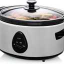 OVENTE Electric Slow Cooker with 3 Cooking Settings, Non-Stick and Dishwasher Safe Stoneware, Stainless Steel Body, Glass Lid, 3.7 Qt Oval Pot for Entrees, Soups, Sauces, Stews & Dips, Silver SLO35ABR