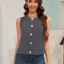 Rapbin Womens Vest Sleeveless Button Down Vest Tops Crew Neck Casual Dressy Waistcoat Business Outfits Suit Fashion (Gray, S)
