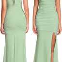 Women Bodycon Maxi Dress High Slit Halter Tie Ruched Long Formal Cocktail Wedding Guest Dresses (Green, S)